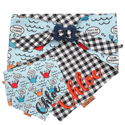 Dog bandana Feeling Crabby & Gingham Reversible Dog Bandana with Bone Clasp - Life for Pawz - Bone Clasp
