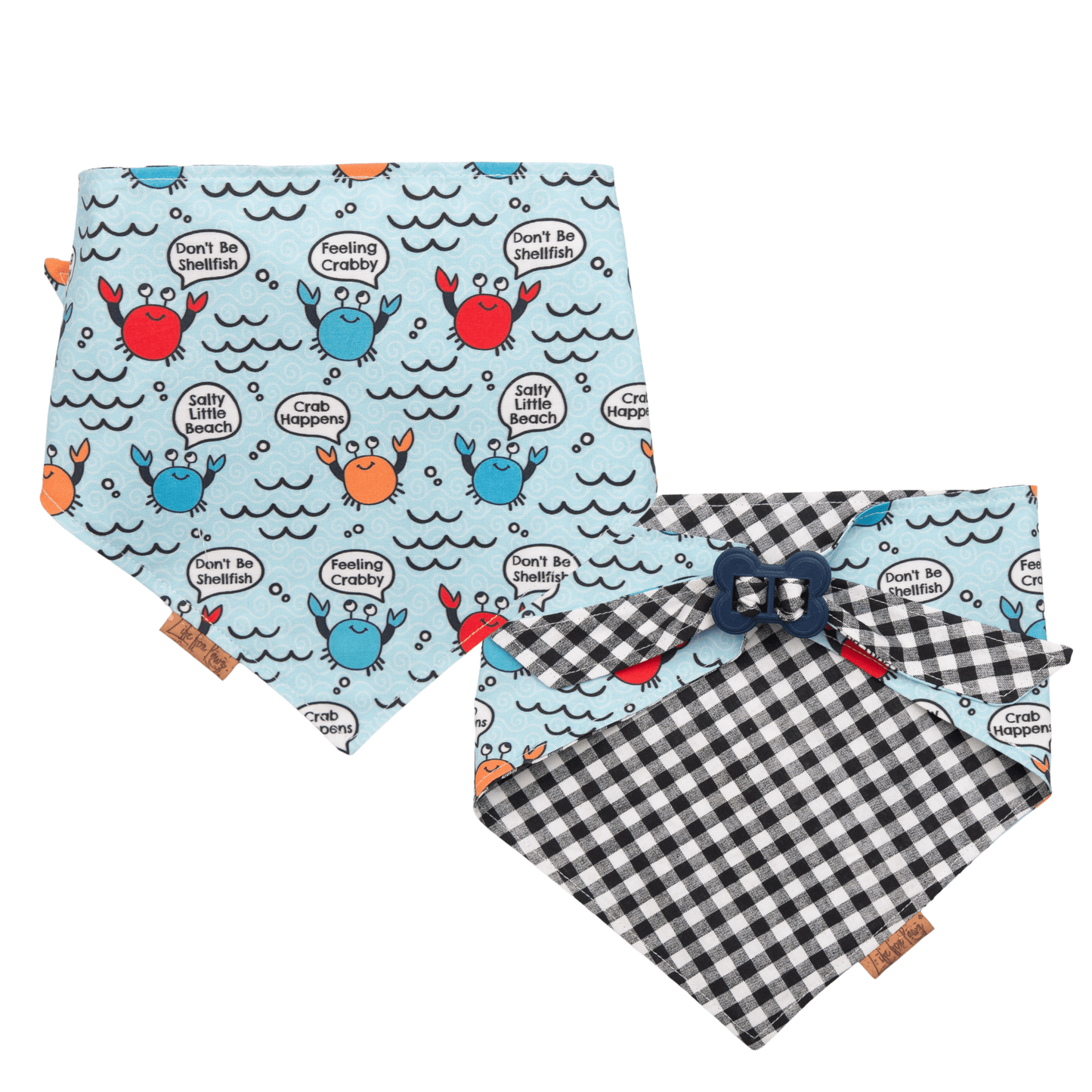 Dog bandana Feeling Crabby & Gingham Reversible Dog Bandana with Bone Clasp - Life for Pawz - Bone Clasp