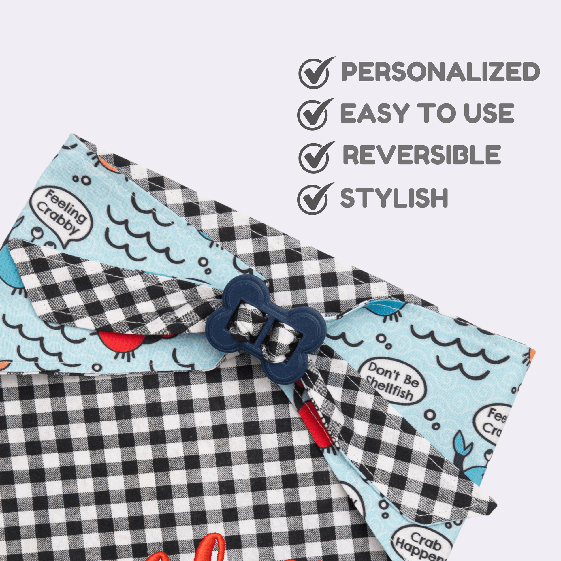 Dog bandana Feeling Crabby & Gingham Reversible Dog Bandana with Bone Clasp - Life for Pawz - Bone Clasp