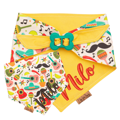 Dog bandana Fiesta & Yellow Dog Bandana – Reversible with Bone Clasp - Life for Pawz - Bone Clasp
