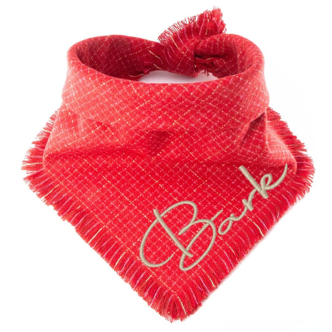 Flannel Bandanas Red & Gold Sparkle by Life for Pawz – Handmade for pets