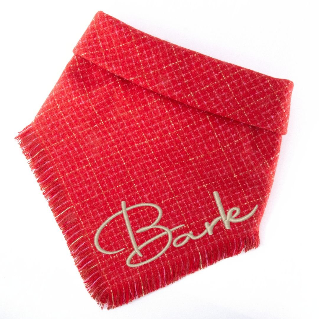 Flannel Bandanas Red & Gold Sparkle by Life for Pawz – Handmade for pets