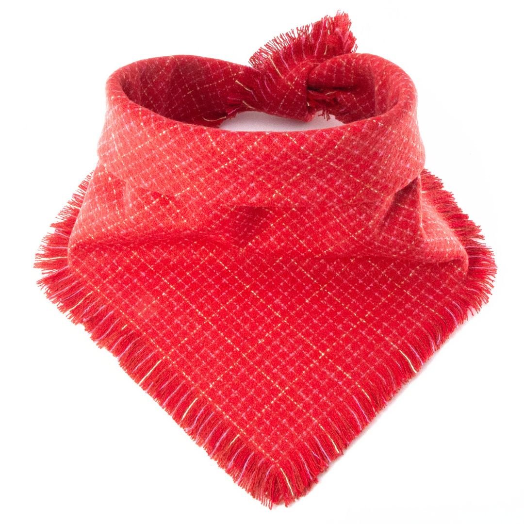 Flannel Bandanas Red & Gold Sparkle by Life for Pawz – Handmade for pets