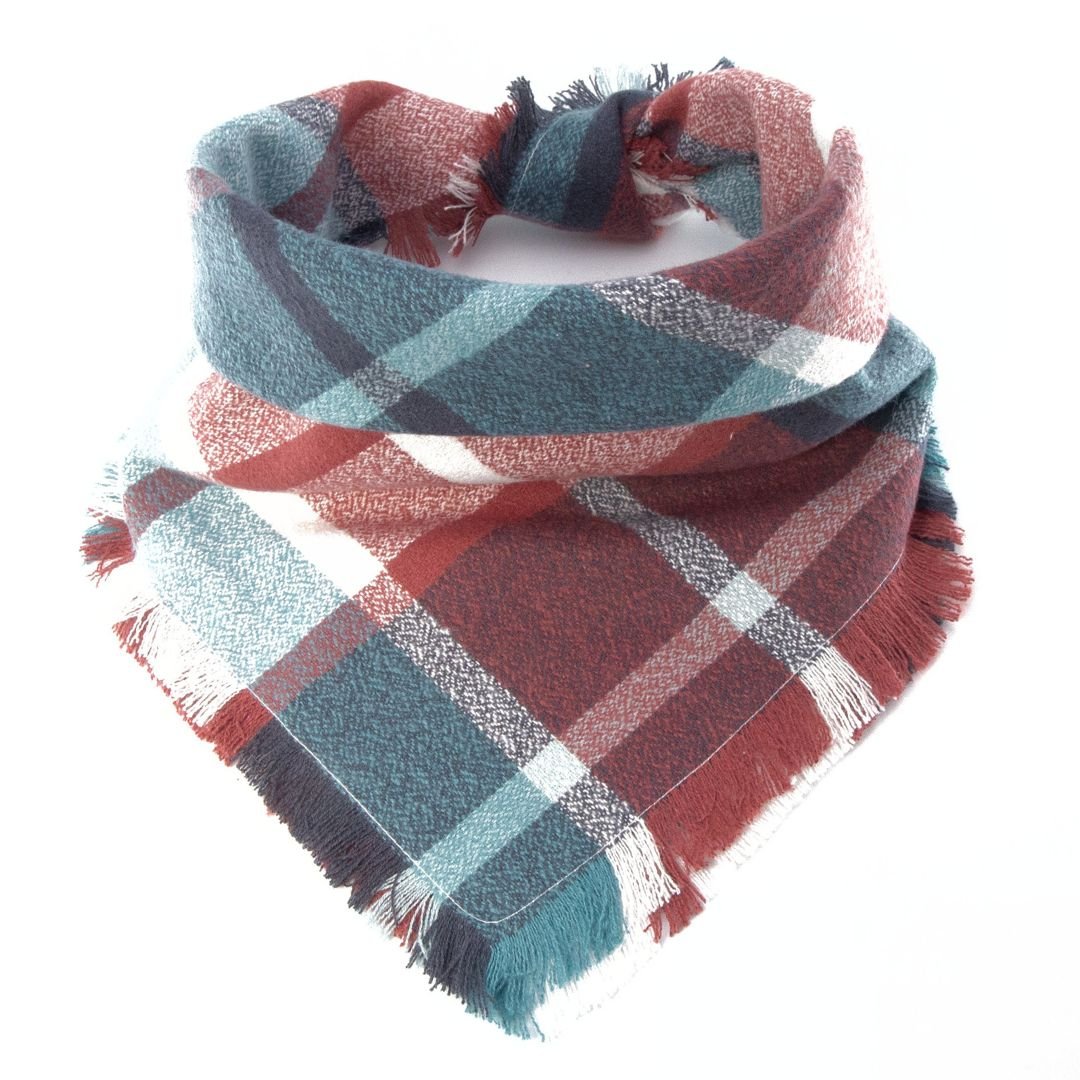Flannel Bandanas Teal & Rust Plaid by Life for Pawz – Handmade for pets
