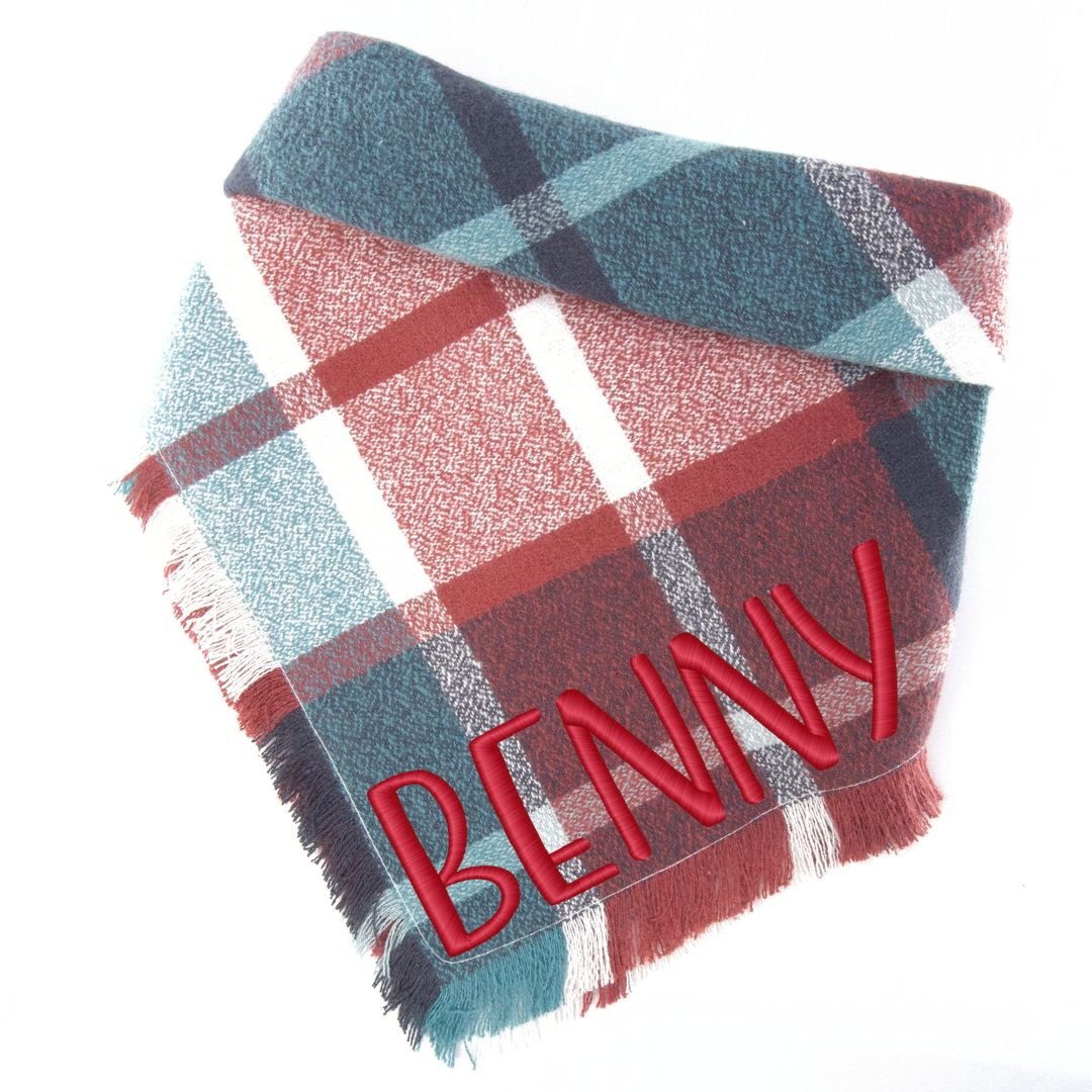Flannel Bandanas Teal & Rust Plaid by Life for Pawz – Handmade for pets
