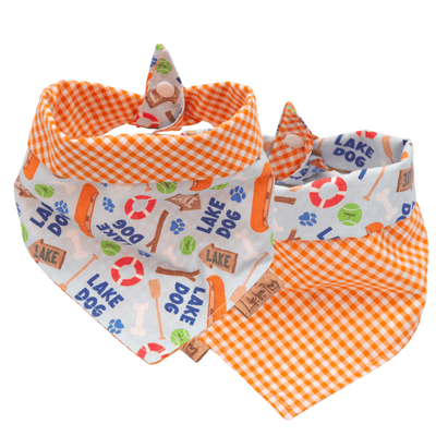 Dog bandana Lake Dog & Orange Gingham – Summer Reversible Dog Bandana - Life for Pawz - Reversible Dog Bandana