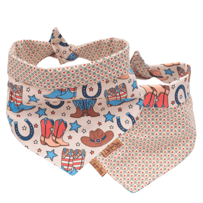 Dog bandana Patriotic Cowboy Boots & Stars, Western Reversible Dog Bandana - Life for Pawz - Reversible Dog Bandana