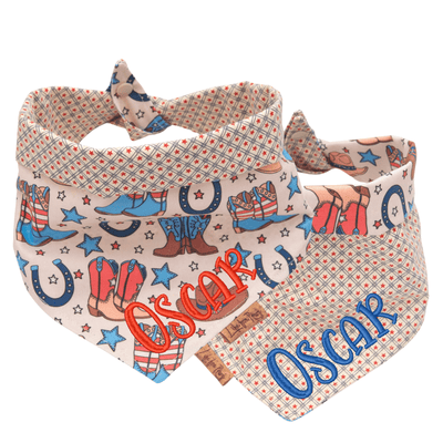 Dog bandana Patriotic Cowboy Boots & Stars, Western Reversible Dog Bandana - Life for Pawz - Reversible Dog Bandana