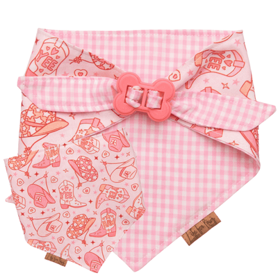 Dog bandana Pink Cowgirl & Gingham Personalized Reversible Dog Bandana - Life for Pawz - Bone Clasp