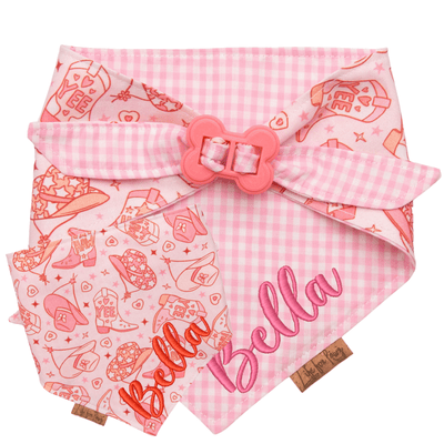 Dog bandana Pink Cowgirl & Gingham Personalized Reversible Dog Bandana - Life for Pawz - Bone Clasp