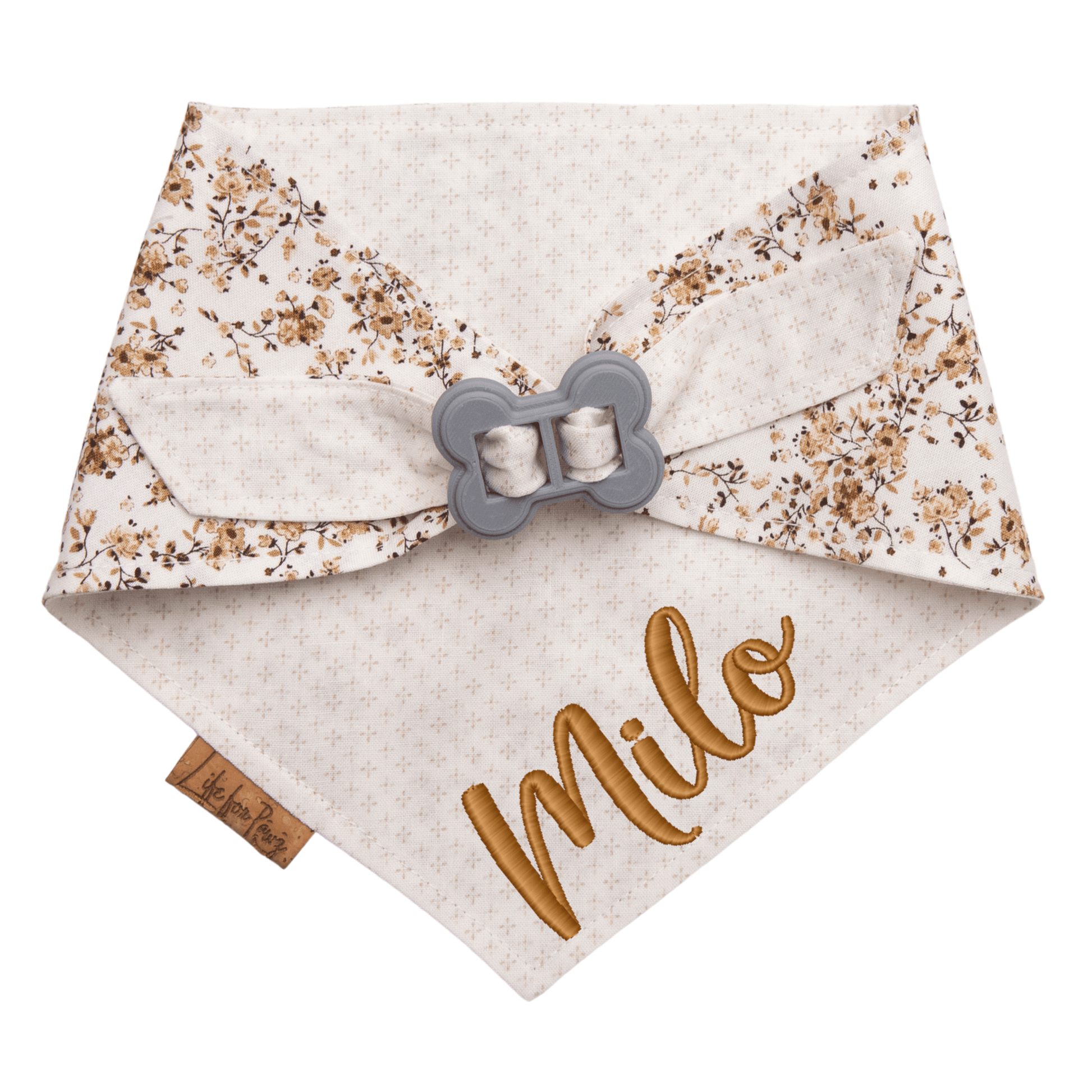 Dog bandana Reversible Beige Floral Dog Bandana - Life for Pawz - Bone Clasp