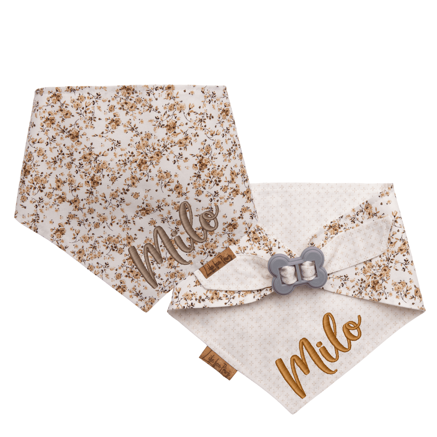 Dog bandana Reversible Beige Floral Dog Bandana - Life for Pawz - Bone Clasp