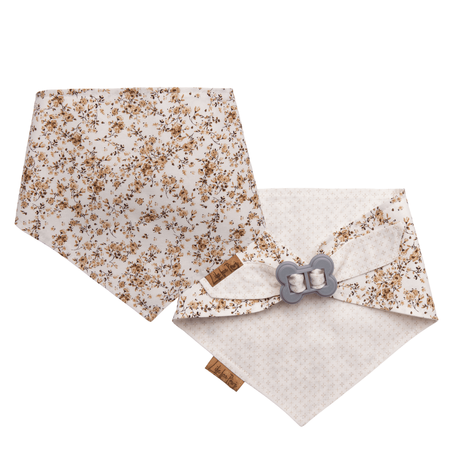 Dog bandana Reversible Beige Floral Dog Bandana - Life for Pawz - Bone Clasp