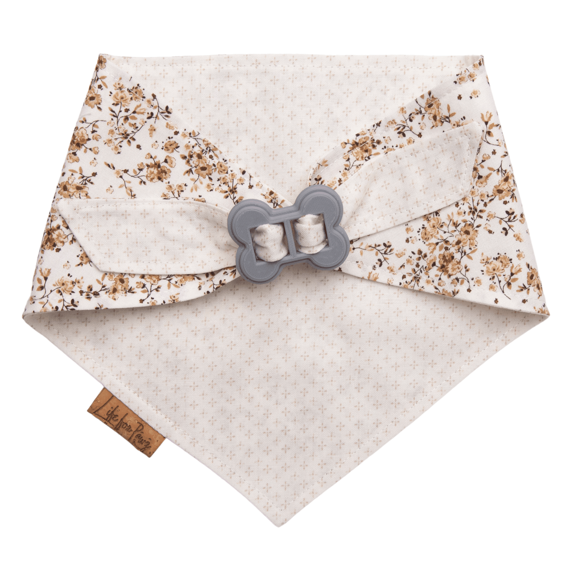 Dog bandana Reversible Beige Floral Dog Bandana - Life for Pawz - Bone Clasp