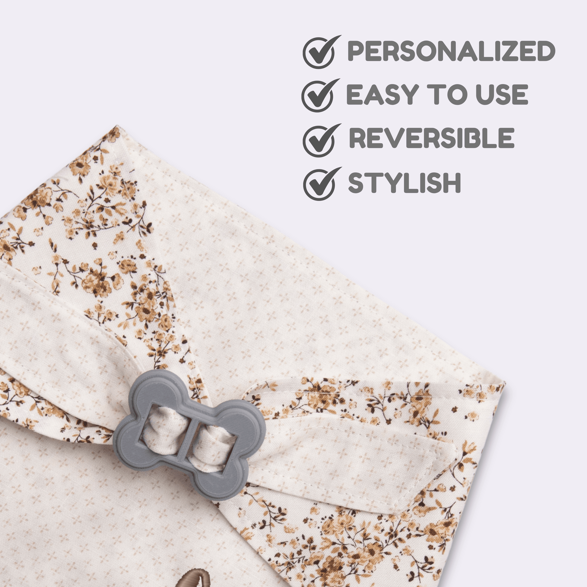 Dog bandana Reversible Beige Floral Dog Bandana - Life for Pawz - Bone Clasp