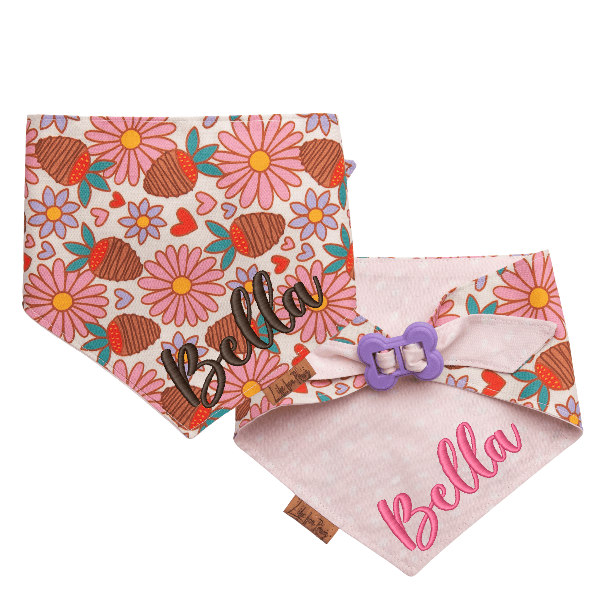 Dog bandana Reversible Chocolate Strawberry Dog Bandana - Life for Pawz - Bone Clasp
