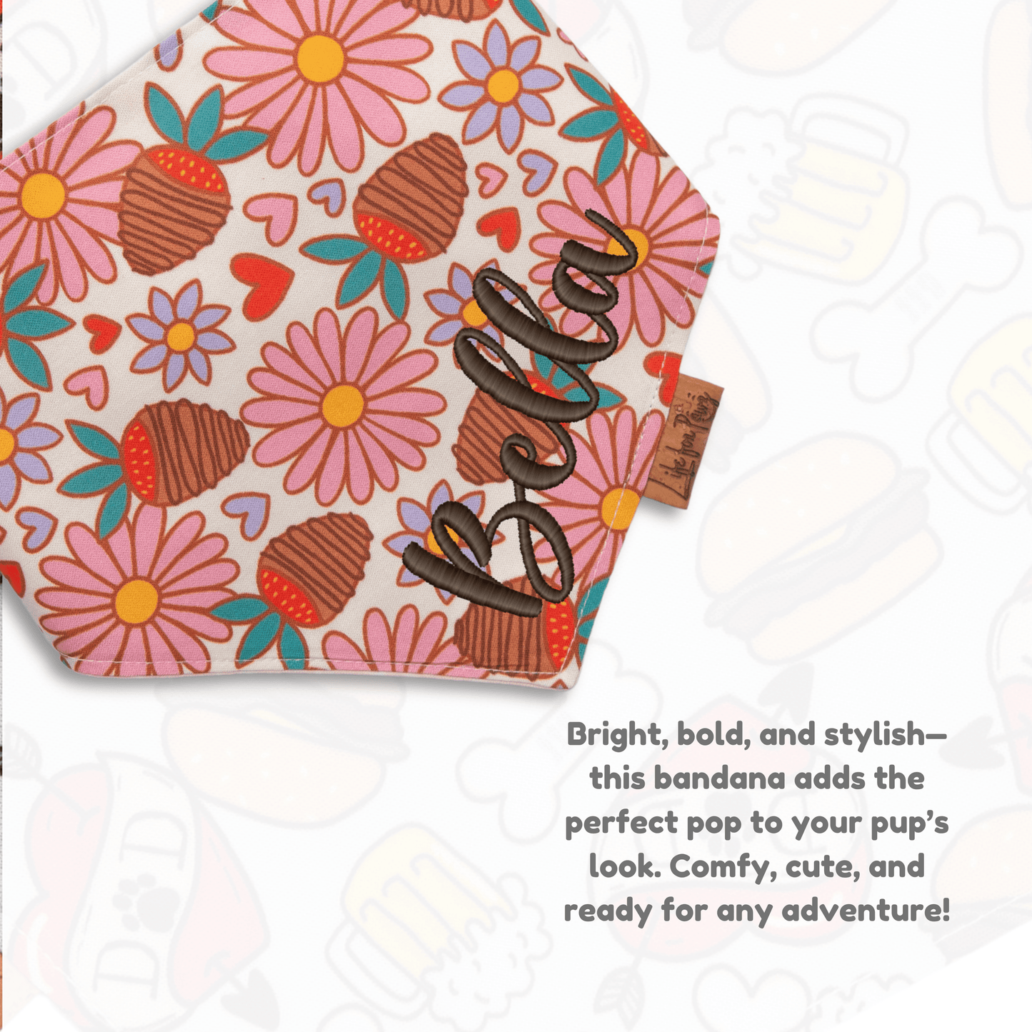 Dog bandana Reversible Chocolate Strawberry Dog Bandana - Life for Pawz - Bone Clasp