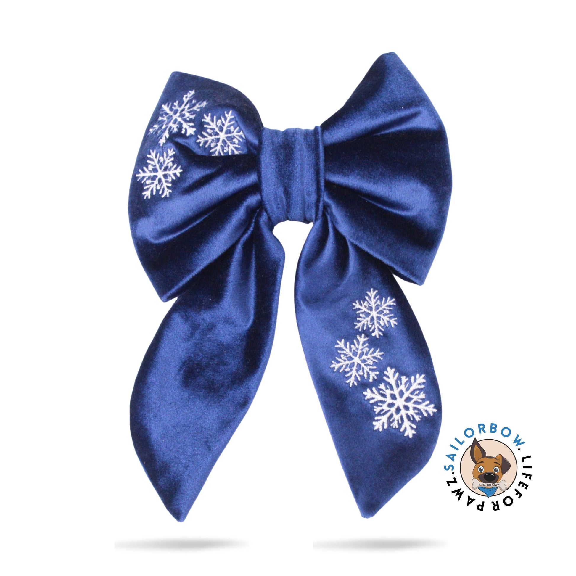 Sailor Bow Blue Velvet Dog Snowflake Sailor Bow by Life for Pawz – Handmade for pets
