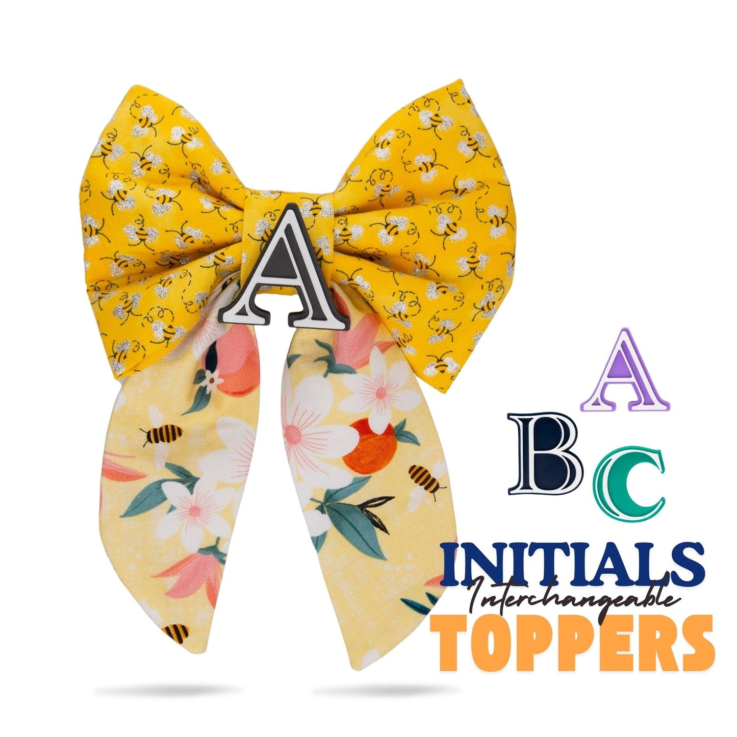 Sailor Bow Honeybee Sailor Bow with Initial Topper by Life for Pawz – Handmade for pets