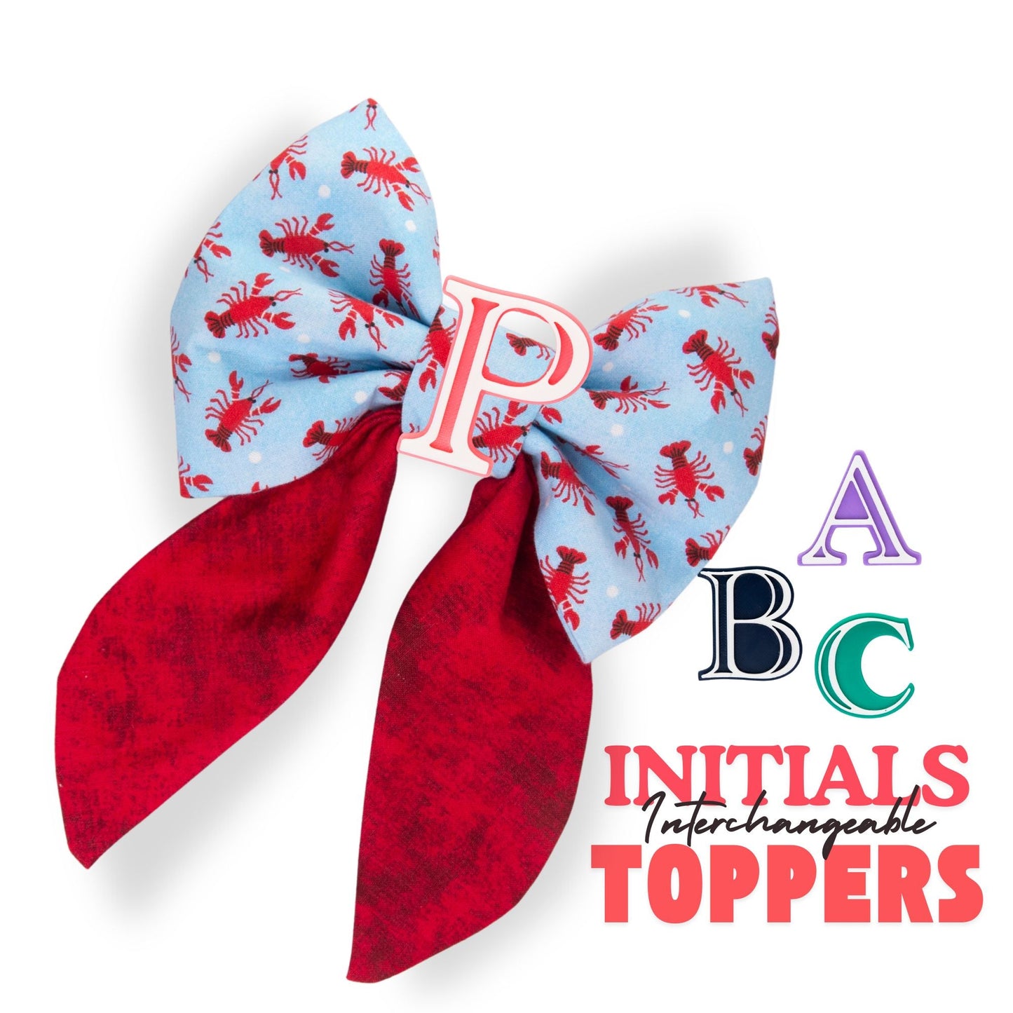 Sailor Bow Lobster Sailor Bow with Initial by Life for Pawz – Handmade for pets