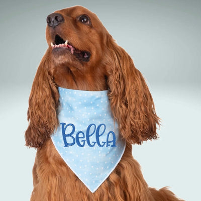 Scrunchie Bandanas Blue Stars Embroidered Scrunchie Dog Bandana by Life for Pawz – Handmade for pets