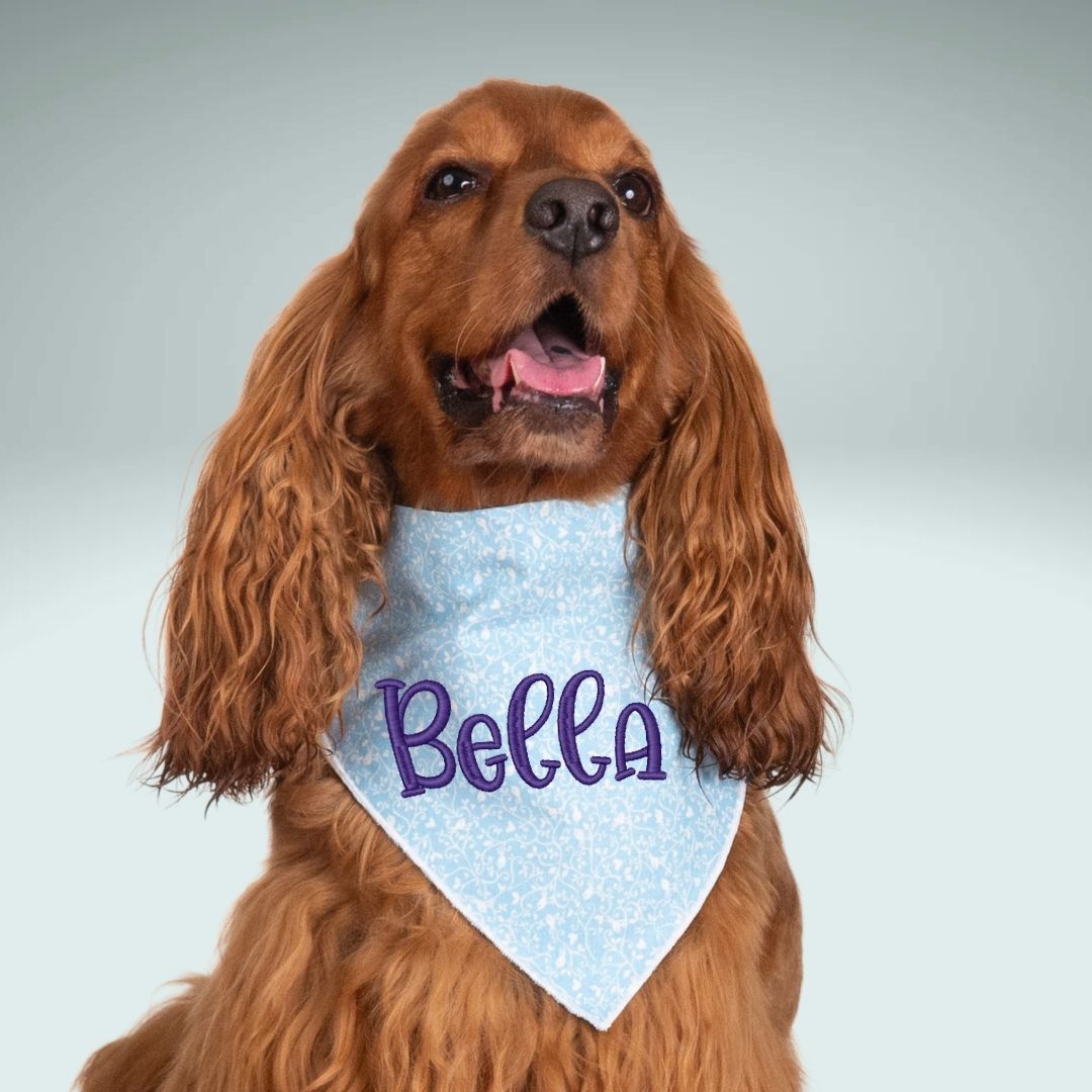 Scrunchie Bandanas Blue Swirl Embroidered Scrunchie Dog Bandana by Life for Pawz – Handmade for pets