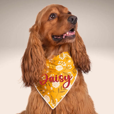 Scrunchie Bandanas Golden Floral Embroidered Scrunchie Dog Bandana by Life for Pawz – Handmade for pets