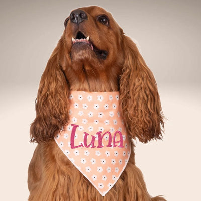 Scrunchie Bandanas Peach Floral Embroidered Scrunchie Dog Bandana by Life for Pawz – Handmade for pets