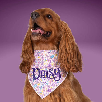 Scrunchie Bandanas Purple Floral Embroidered Scrunchie Dog Bandana by Life for Pawz – Handmade for pets