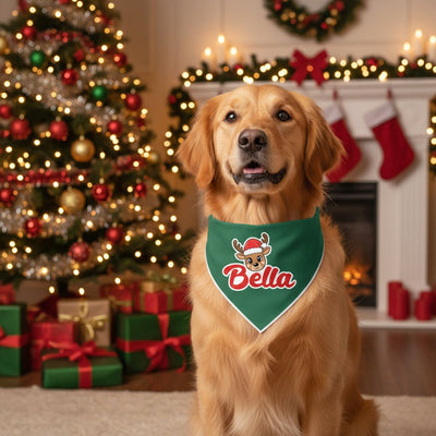 Scrunchie Bandanas Reindeer Scrunchie Christmas Dog Bandana by Life for Pawz – Handmade for pets