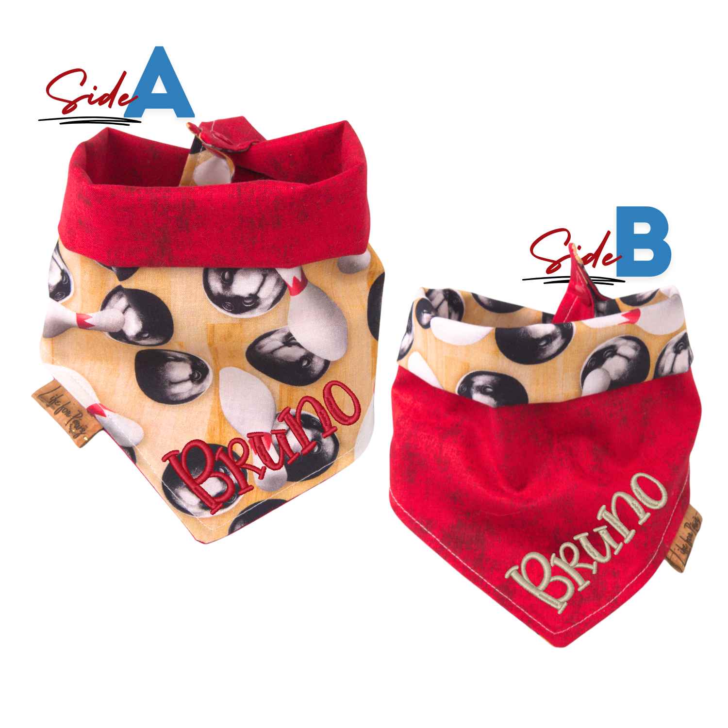 Tie and Snap Bowling Ball Tie & Snap Bandana by Life for Pawz – Handmade for pets