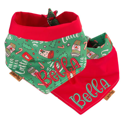 Tie and Snap Christmas Latte Bandana by Life for Pawz – Handmade for pets