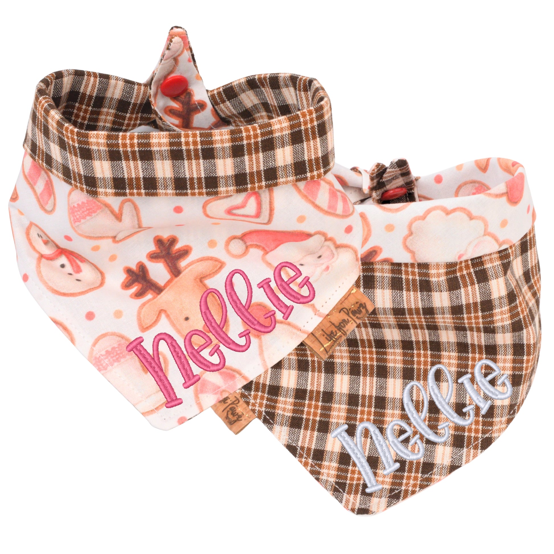 Tie and Snap Christmas Reindeer & Plaid Tie & Snap Bandana by Life for Pawz – Handmade for pets