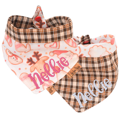 Tie and Snap Christmas Reindeer & Plaid Tie & Snap Bandana by Life for Pawz – Handmade for pets