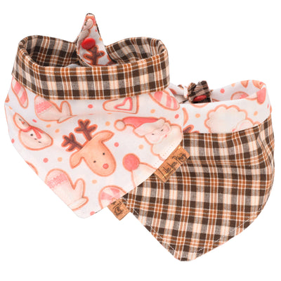 Tie and Snap Christmas Reindeer & Plaid Tie & Snap Bandana by Life for Pawz – Handmade for pets