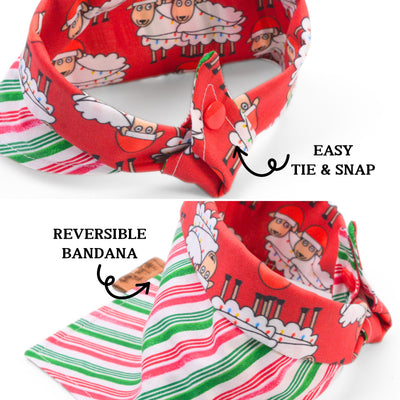 Tie and Snap Christmas Sheep & Stripes Tie & Snap Bandana by Life for Pawz – Handmade for pets