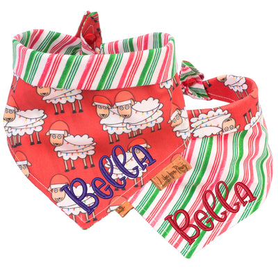 Tie and Snap Christmas Sheep & Stripes Tie & Snap Bandana by Life for Pawz – Handmade for pets