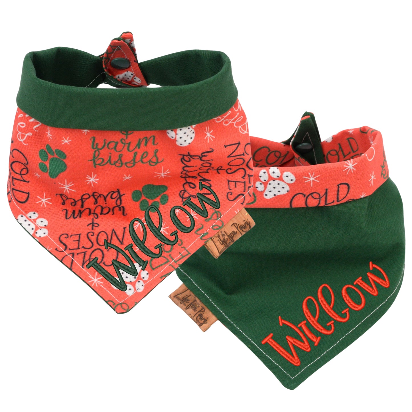 Tie and Snap Christmas Warm Kisses Tie & Snap Bandana by Life for Pawz – Handmade for pets