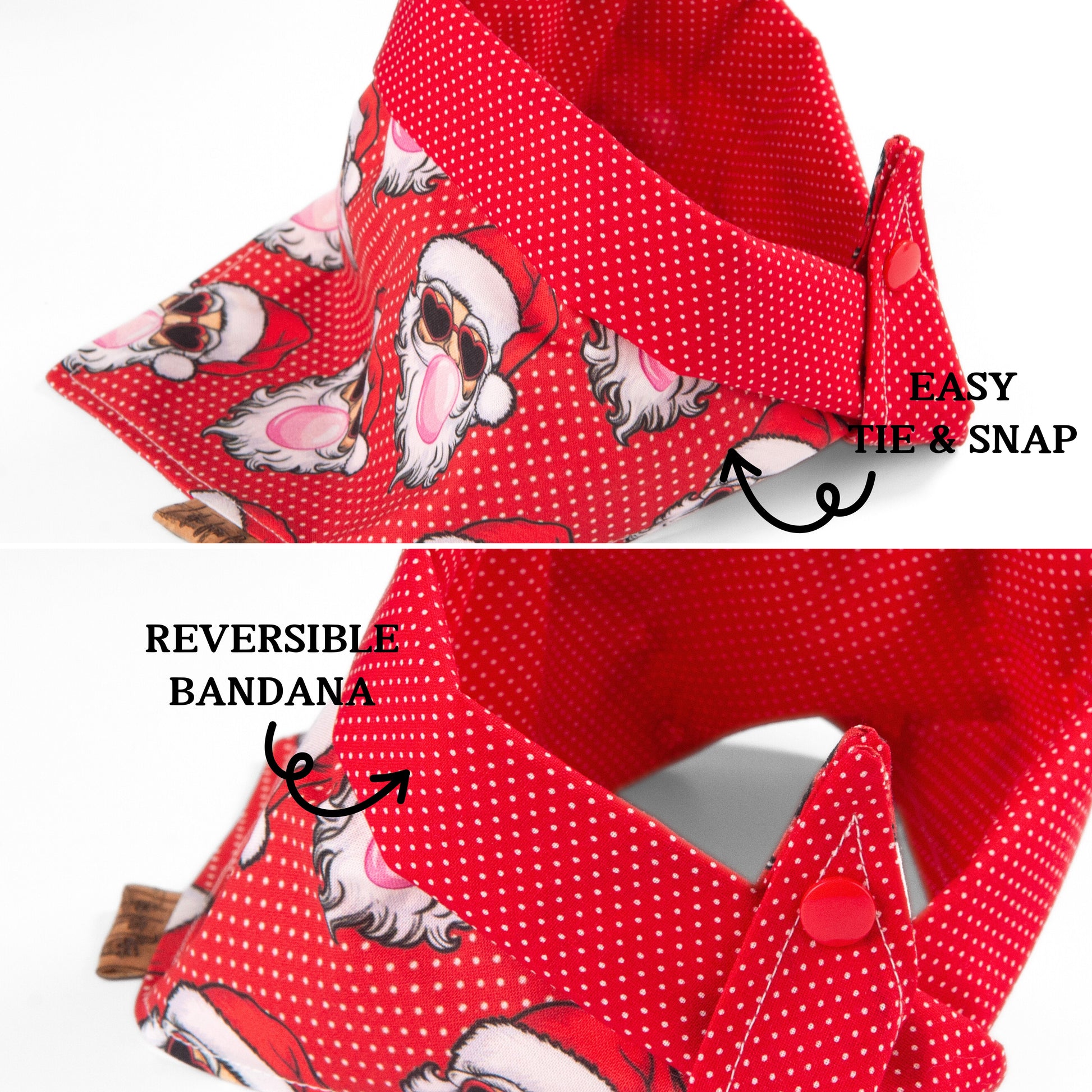 Tie and Snap Cool Santa Bandana by Life for Pawz – Handmade for pets