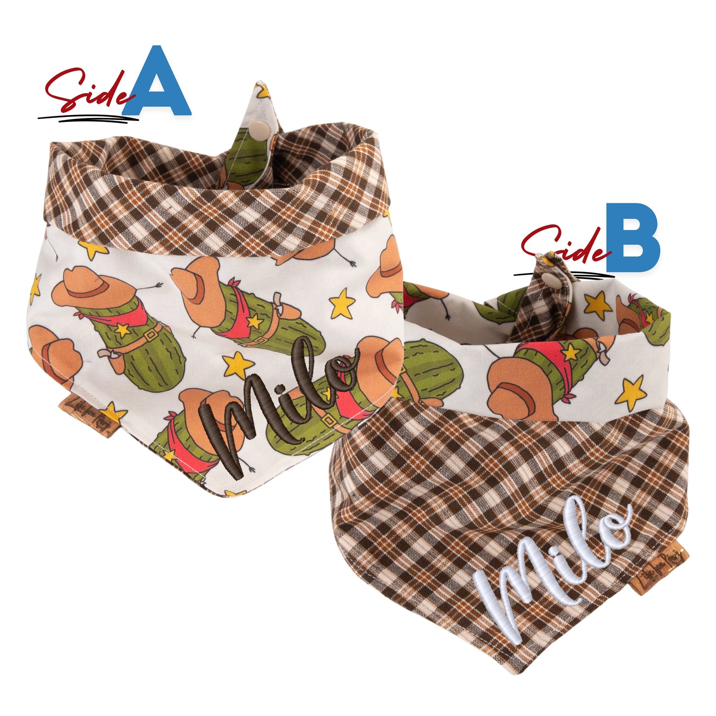 Tie and Snap Cowboy Cactus Bandana by Life for Pawz – Handmade for pets