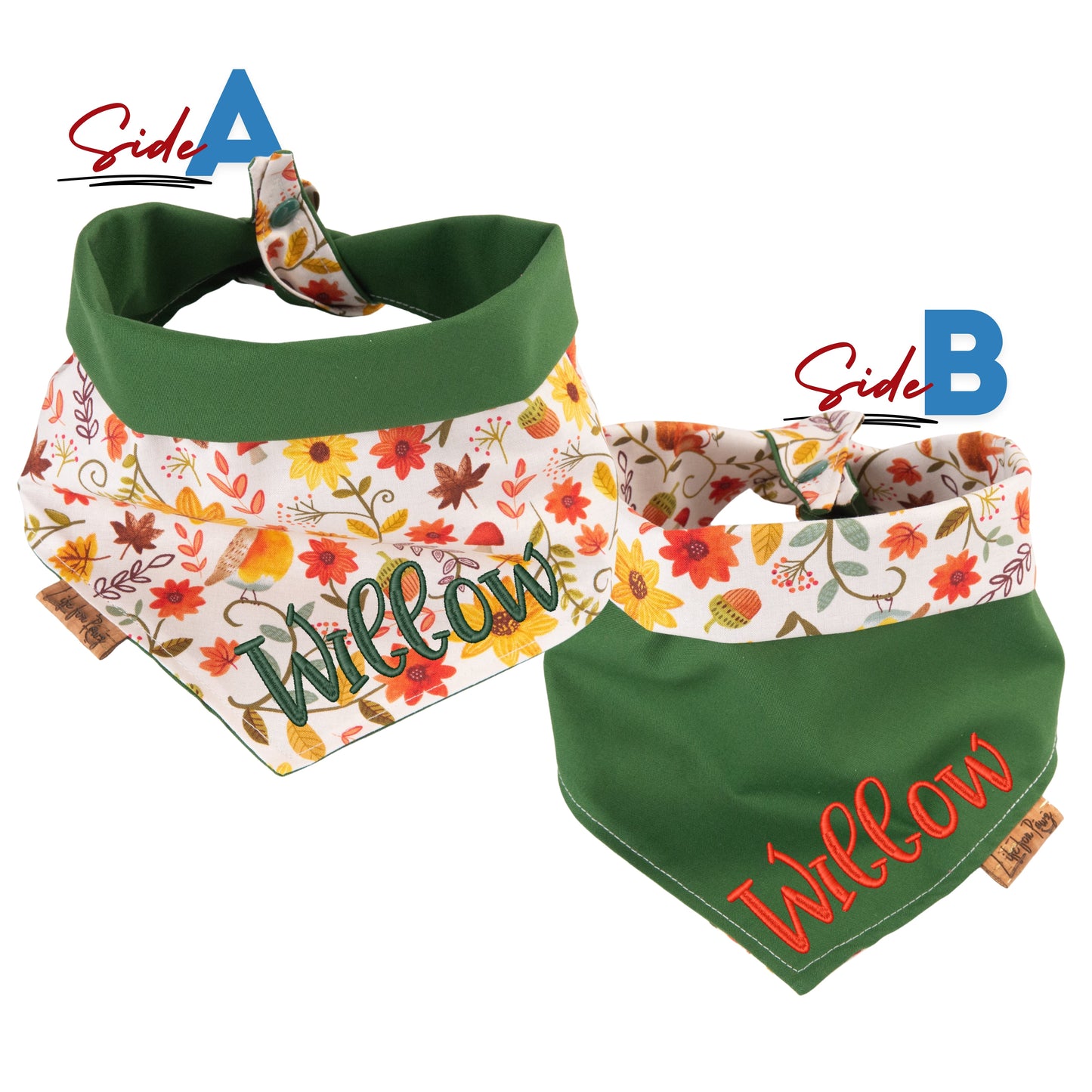 Tie and Snap Fall Floral Bandana by Life for Pawz – Handmade for pets