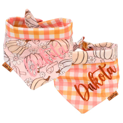 Tie and Snap Fall Pumpkin Dog Bandana by Life for Pawz – Handmade for pets