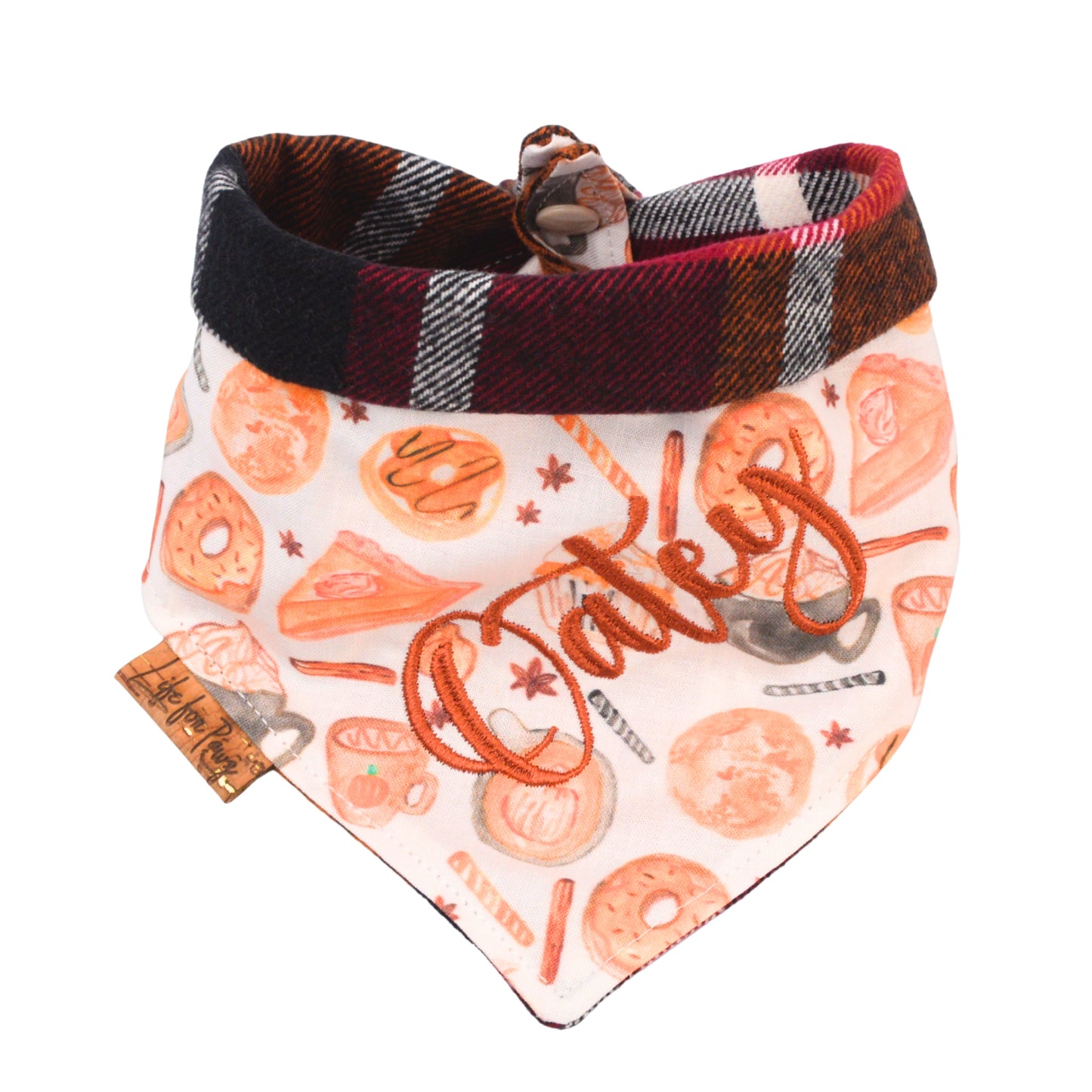 Tie and Snap Fall Treats & Plaid Tie & Snap Bandana by Life for Pawz – Handmade for pets