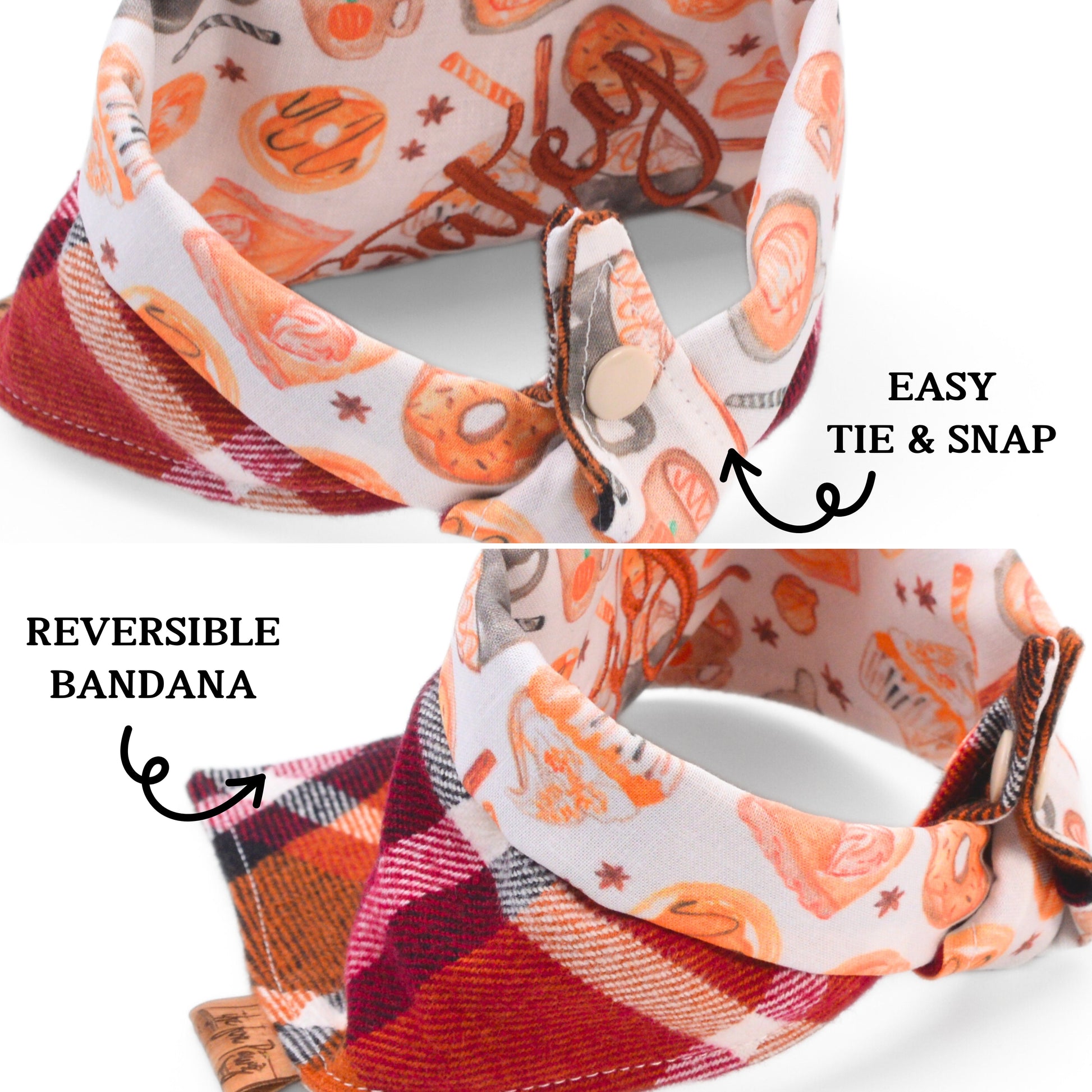Tie and Snap Fall Treats & Plaid Tie & Snap Bandana by Life for Pawz – Handmade for pets