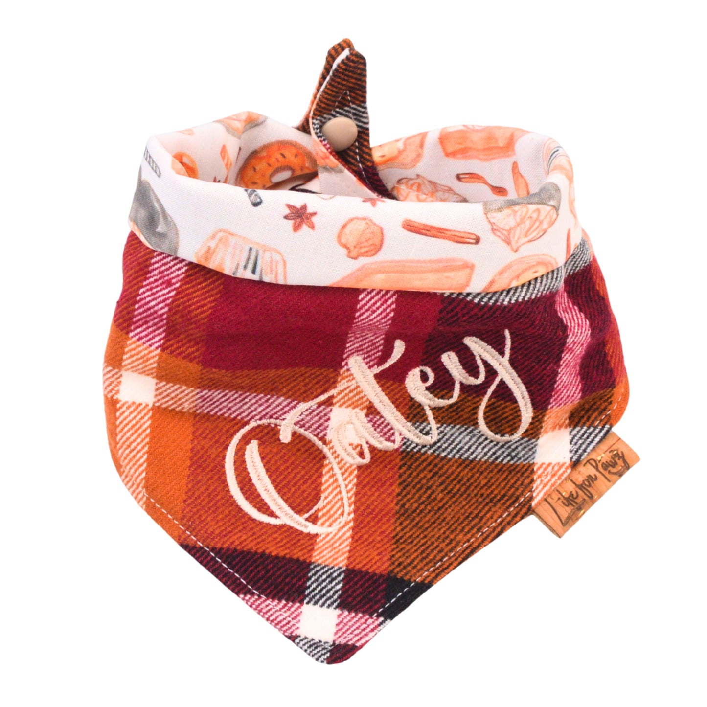 Tie and Snap Fall Treats & Plaid Tie & Snap Bandana by Life for Pawz – Handmade for pets