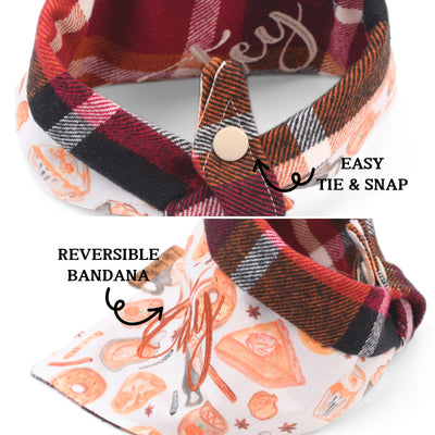 Tie and Snap Fall Treats & Plaid Tie & Snap Bandana by Life for Pawz – Handmade for pets