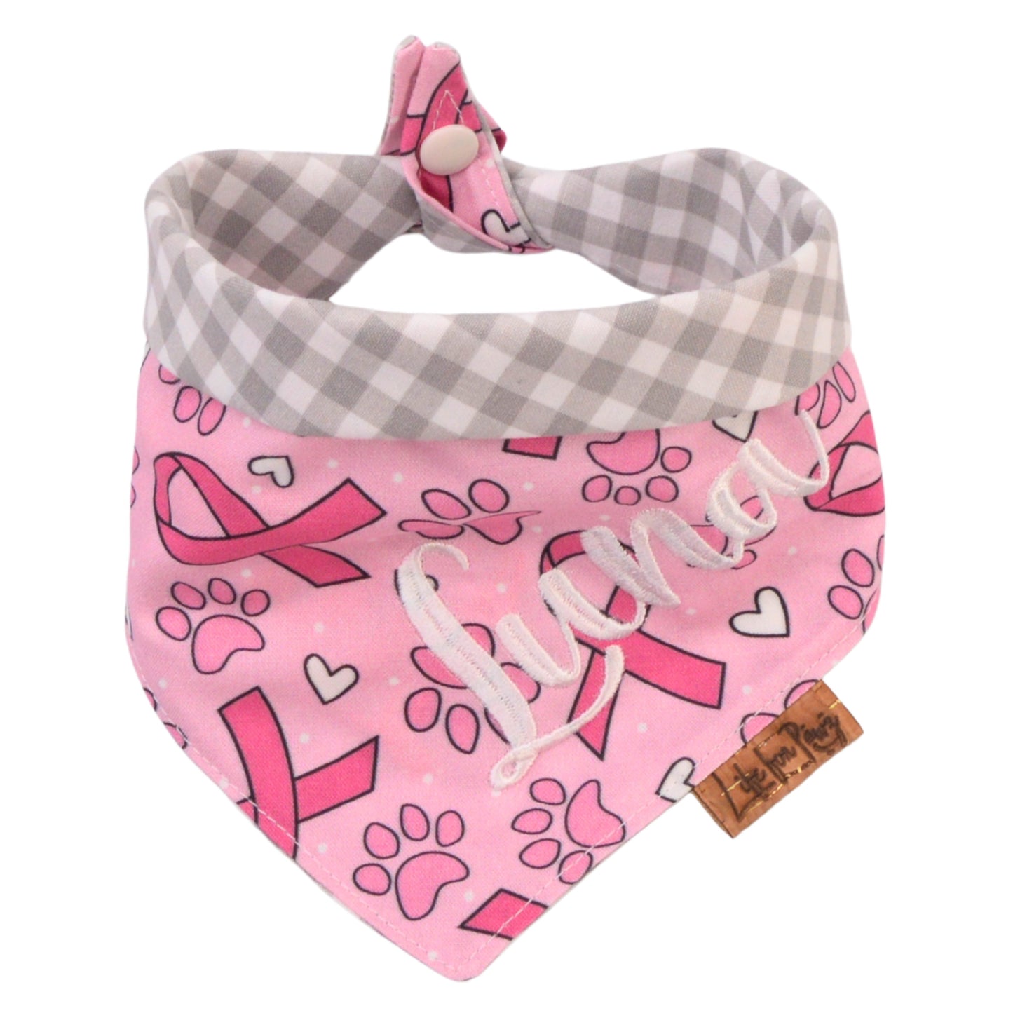 Tie and Snap Pink Ribbon Tie & Snap Bandana by Life for Pawz – Handmade for pets