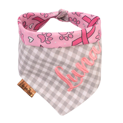Tie and Snap Pink Ribbon Tie & Snap Bandana by Life for Pawz – Handmade for pets