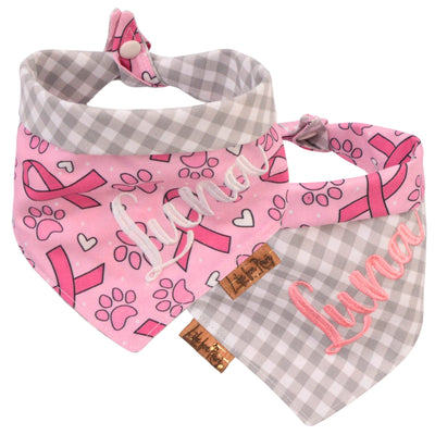 Tie and Snap Pink Ribbon Tie & Snap Bandana by Life for Pawz – Handmade for pets