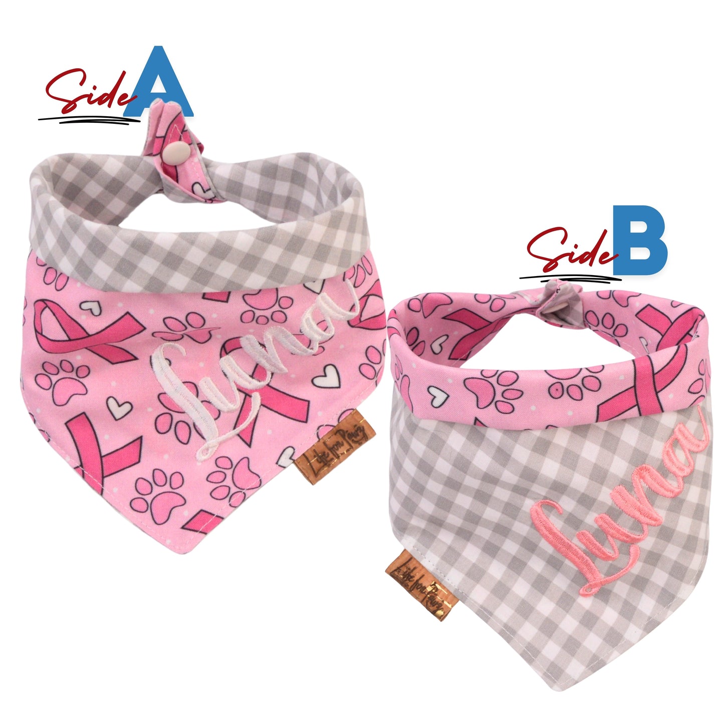 Tie and Snap Pink Ribbon Tie & Snap Bandana by Life for Pawz – Handmade for pets